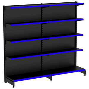 Kit Gôndola Parede 1 Inicial + 1 Continuação Preta Porta Etiqueta Azul 1,70m