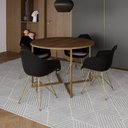 Ver imagem 1 de Mesa Jantar Industrial Amêndoa 110Cm Redonda Base V C/4 Poltronas Daw Pretas Base Dou Cor: Amendoa
