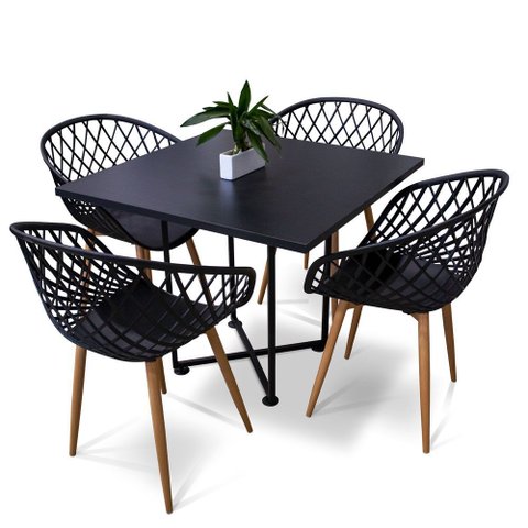Mesa de Jantar 4 Lugares Preto Jade 90cm e Kit 4 Cadeiras Clarice D03 - D'Rossi