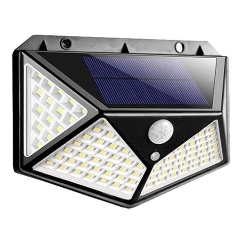 Luminária Solar Sensor de Movimento Branco Frio Presença Parede 100 Led 3 Funçoes Lâmpada Prova D