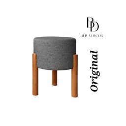 Puff Banqueta Redondo Pés Madeira Maciça Suede Cinza - 7