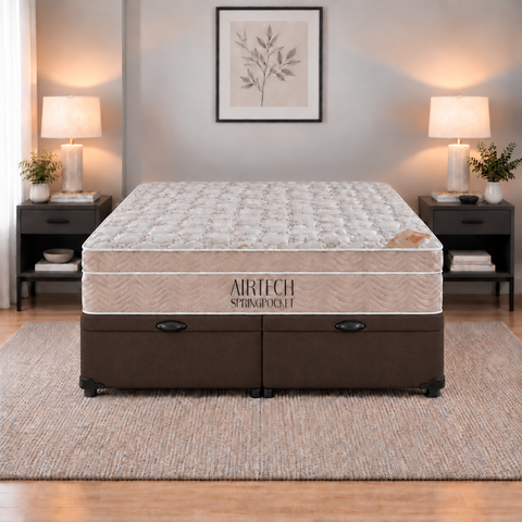 Cama Box Baú Airtech King Colchão de Molas Ensacadas Ortobom 193x203x60cm