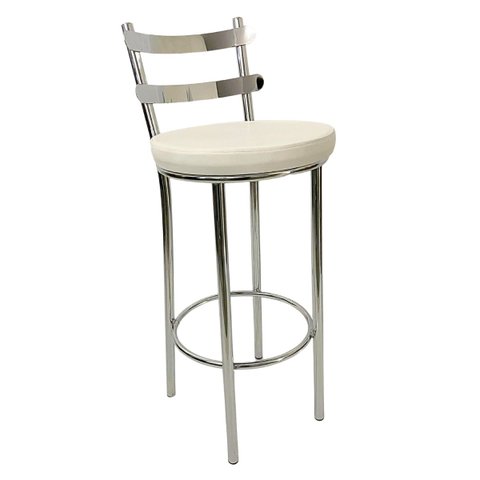 Banqueta Rafaela - Redonda Altura 65cm para Bar e Cozinha Cromada com Assento Confortável Cor Branco