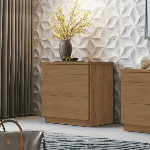 Mesa de Cabeceira 3 Gavetas 100% MDF Versatile Marrom