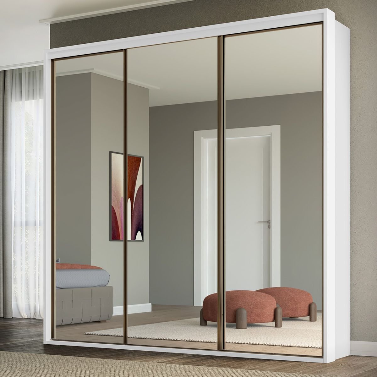Guarda Roupa Casal 3 Portas Espelho Mdf Qualitá Belmax:branco