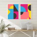 Ver imagem 2 de Kit 2 Quadros Abstratos Azul Rosa Amarelo 45x34cm:madeira Preta