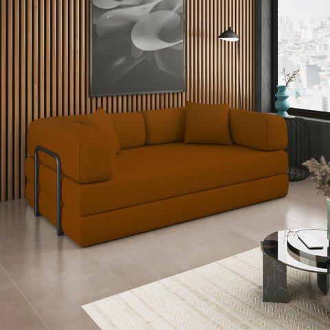 Sofá Cama Colchão Casal Compactair Confortável Sala Balaqui - Terracota