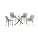 Ver imagem 2 de Conjunto Mesa de Jantar Lara 120cm Vidro Redondo Aço Carbono Bronze Chic 4 Cadeiras em Linho - Cinza