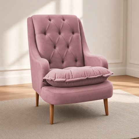 Poltrona Decorativa para Sala de Estar Lille Suede - Élpis Móveis - Rosê