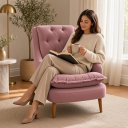 Ver imagem 2 de Poltrona Decorativa para Sala de Estar Lille Suede - Élpis Móveis - Rosê