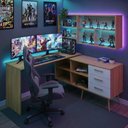 Ver imagem 1 de Mesa Gamer em L para Computador com 3 Gavetas Nexus Multimóveis Mp6048 Madeirado/branco Madeirado/