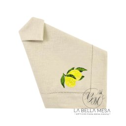 Guardanapo Linho Bege Ponto Ajour Bordado Limão Siciliano Tropical 50x50 cm - 3