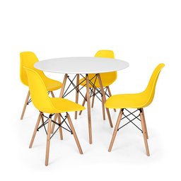 Conjunto Mesa de Jantar Redonda Solo Branca 90cm com 4 Cadeiras Solo - Amarelo - 1