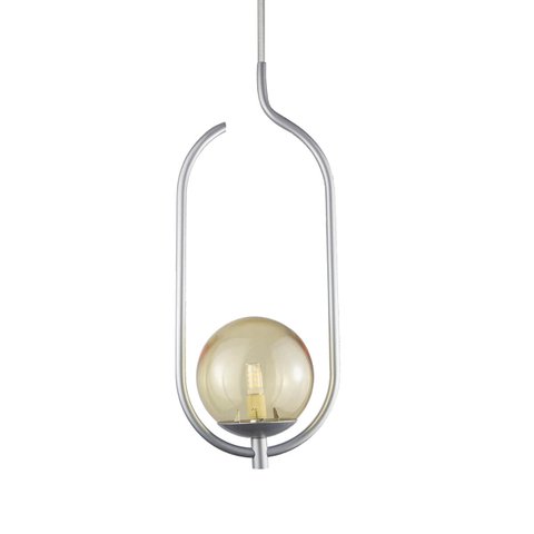 Lustre Pendente On Clip - Prata com Globo de Vidro Âmbar - 4125-15-am