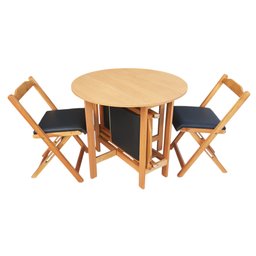 Conjunto Prático Mesa e 4 Cadeiras Dobrável Mel, Estofado Preto Bar-cozinha-lazer-varanda ( Redonda - 5