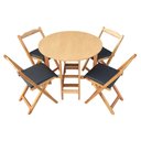 Ver imagem 3 de Conjunto Prático Mesa e 4 Cadeiras Dobrável Mel, Estofado Preto Bar-cozinha-lazer-varanda ( Redonda