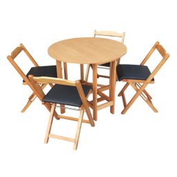 Conjunto Prático Mesa e 4 Cadeiras Dobrável Mel, Estofado Preto Bar-cozinha-lazer-varanda ( Redonda - 19