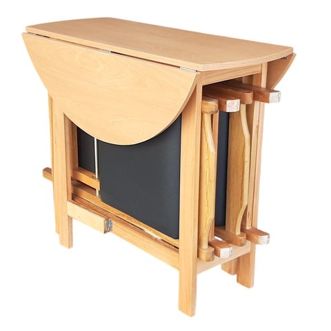 Conjunto Prático Mesa e 4 Cadeiras Dobrável Mel, Estofado Preto Bar-cozinha-lazer-varanda ( Redonda