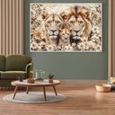Ver imagem 1 de Quadro Decorativo Florido Família Leão e Leoa com Filhote Sala Quarto Casa Escritório 40x60