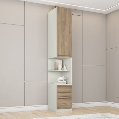 Módulo para Quarto com 1 Porta e 3 Gavetas Predileto Marrom/Areia HP/Jequitiba