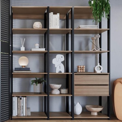 Kit Estante Livreiro 03 Pecas 183x160cm Preto Montana Proddy Preto Montana