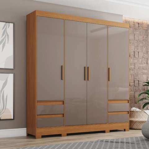 Guarda Roupa Roupeiro Casal Bernardi B383 Briz 4 Portas 4 Gavetas Cinamomo Avelã Henn
