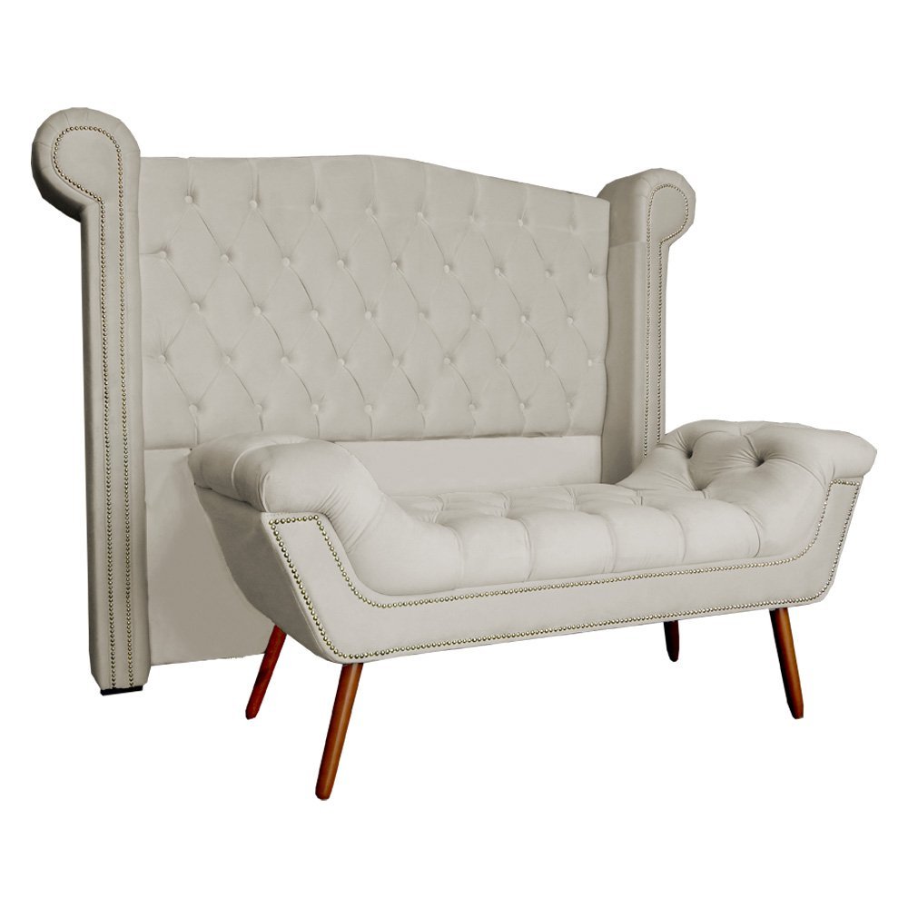 Conjunto Sienna Cabeceira e Recamier Casal 140 Cm Suede Bege - DL DECOR