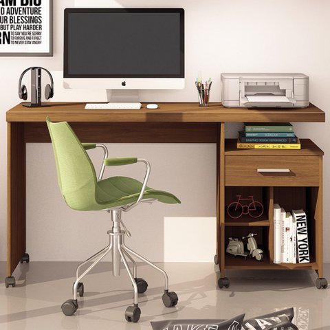 Mesa para Computador Slim 1 Gaveta com Rodízio Freijó - Giga Móveis