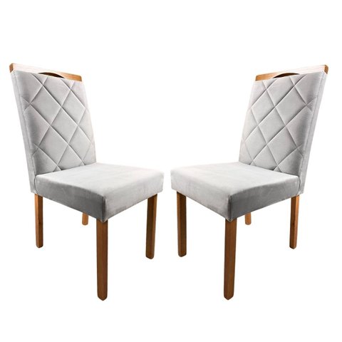 Kit 02 Cadeiras Estofadas de Mesa de Jantar, Tulipa - Madeira Maciça - Costura Pantográfica - Base F