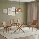 Ver imagem 1 de Conjunto Mesa de Jantar Lara 160cm Vidro 10mm Base Aço Carbono Bronze com 4 Cadeiras Pu - Caramelo