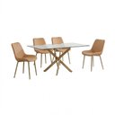Ver imagem 2 de Conjunto Mesa de Jantar Lara 160cm Vidro 10mm Base Aço Carbono Bronze com 4 Cadeiras Pu - Caramelo
