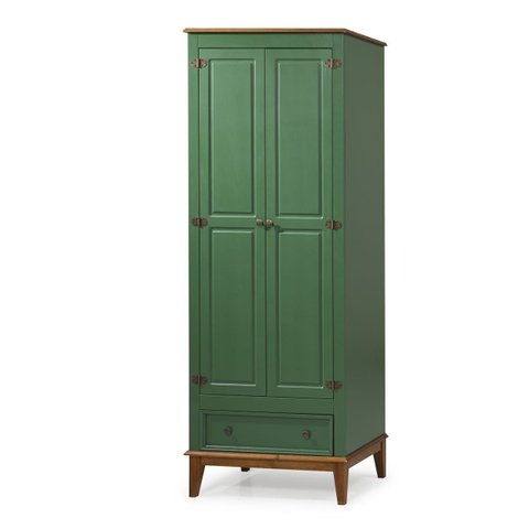 Guarda-roupa Rústico 2 Portas e 1 Gavetas - Madeira Maciça e Mdf - Cor: Verde