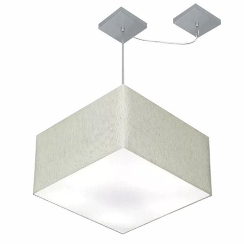Lustre Pendente Quadrado com Desvio Md-4271 Cúpula em Tecido 30/40x40cm Rustico Cinza - Bivolt