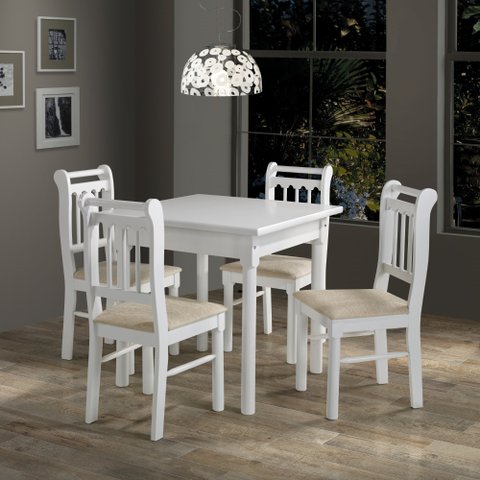 Conjunto Sala de Jantar Com 4 Cadeiras Madeira Maciça Mv Outlet Branco