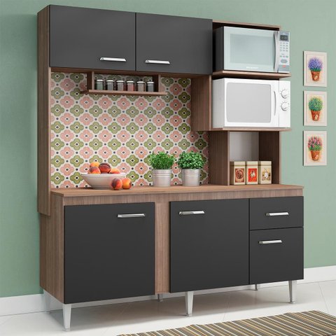 Cozinha Compacta Sevilha 165 Cm Balcão Tampo Armário Nicho Forno/micro Mdp Teka Grafite - Clicklar