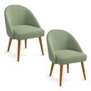 Ver imagem 1 de Kit 02 Cadeiras Poltrona de Jantar Estofada Luna Bouclê Verde Pistache Pés Palito Castanho