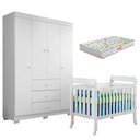 Ver imagem 1 de Berço Americano Lila e Guarda Roupa Duda 4 Portas Branco Brilho com Colchão Gazin – Phoenix Baby