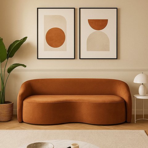 Sofá Curvo 2 Lugares 240cm Boucle Alonso Marrom Terracota
