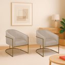 Ver imagem 1 de Kit 2 Poltronas Decorativa Jade Moderno Escritório Confortável Luxo Base de Ferro Dourado Linho