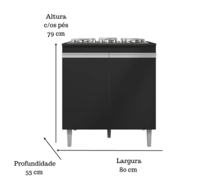 Kit Balcão Gabinete para Pia Andreia 120cm C/ Balcão Cooktop 4 ou 5 Bocas - Ajl Móveis - 4