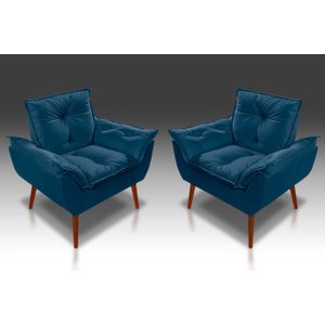Kit 2 Poltronas Opala Suede Azul Marinho- RV Decora