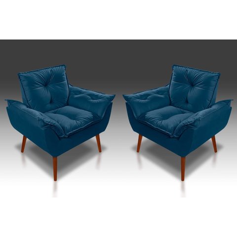 Kit 2 Poltronas Opala Suede Azul Marinho- RV Decora