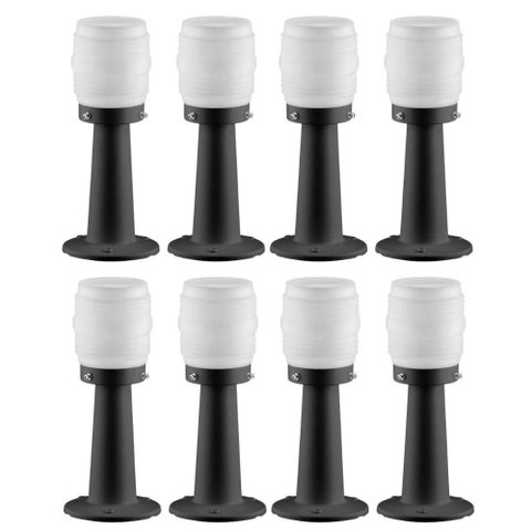 8 Luminárias para Jardim 14x36cm Globo Decorativo Timoneiro Leitoso Alumínio Preto Dital