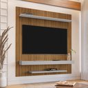 Ver imagem 1 de Painel Sala Leme para Tv até 60 Polegadas 2 Prateleiras Cinamomo/ripado/off-white