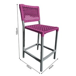 Conjunto Bistrô Champanheira Cinza Tampo Ripado e 2 Banquetas França Corda Náutica Rosa - 4