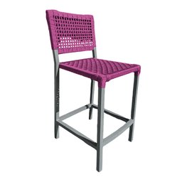 Conjunto Bistrô Champanheira Cinza Tampo Ripado e 2 Banquetas França Corda Náutica Rosa - 2