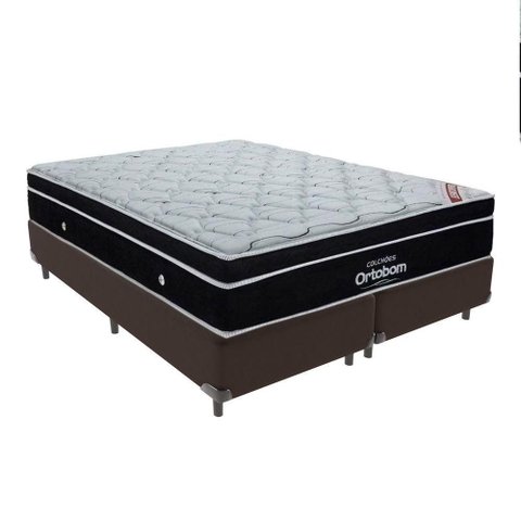 Cama + Box Colchão Queen com Molas Ensacadas Ortobom Europillow Elegant Marrom