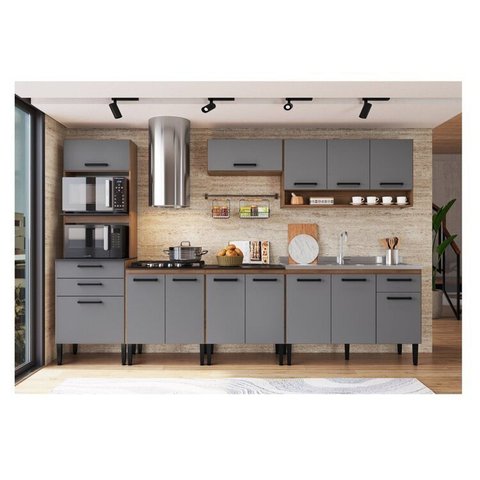 Cozinha Giovanna 6PÇS 13 Portas Laranja/Freijó/Cinza