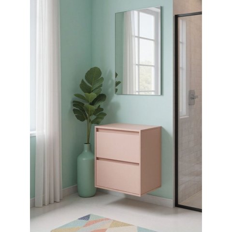 Gabinete para Banheiro com Espelho 60cm MDF Rosa Dubai - On Móveis