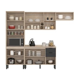 Cozinha Modulada Completa 10 Portas 02 Gavetas Firenze Avena Grafito Demóbile - 3 Cozinha Modulada Completa 10 Portas 02 Gavetas Firenze Avena Grafito Demóbile - 3